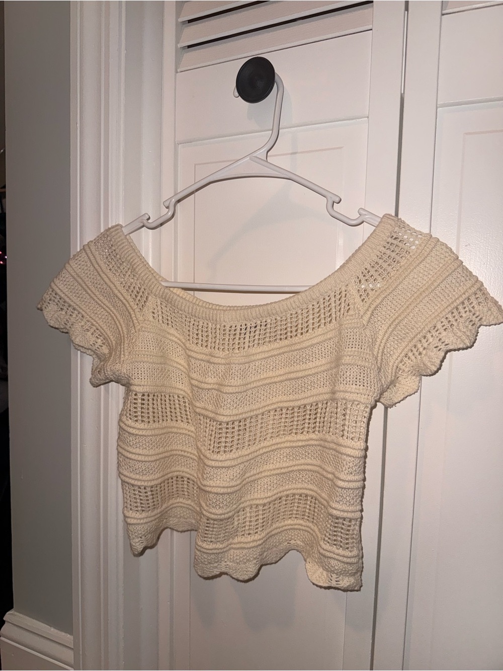 Charlotte Russe Cream Off-the-Shoulder Crochet Knit Top